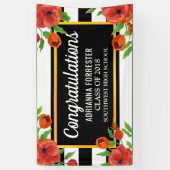 Graduierte rote Blumen| Schwarz-weiße Streifen Banner (Vertikal)