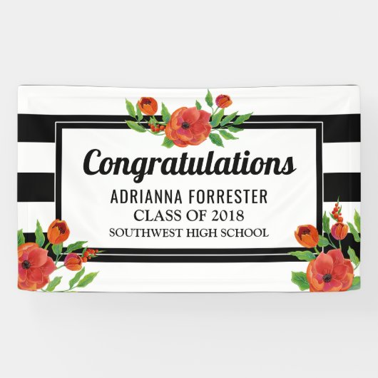 Graduierte rote Pfingstrosen-Schwarz-weiße Banner (Horizontal)