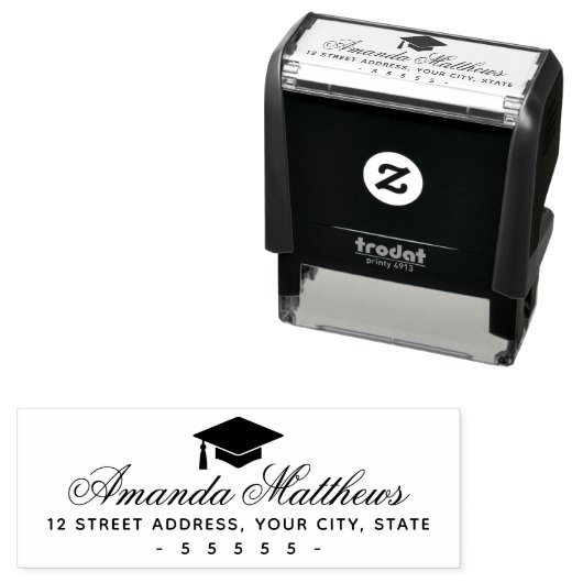 Graduiertencap Rücksendeadresse mit eleganten Dreh Permastempel (Beispiel)