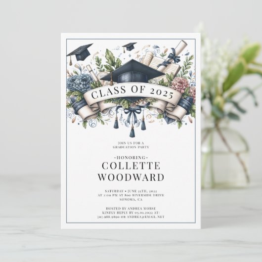 Graduiertendiplom Blumenbanner Grad Party Einladung