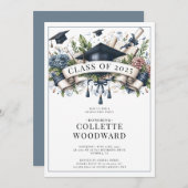 Graduiertendiplom Blumenbanner Grad Party Einladung (Vorne/Hinten)