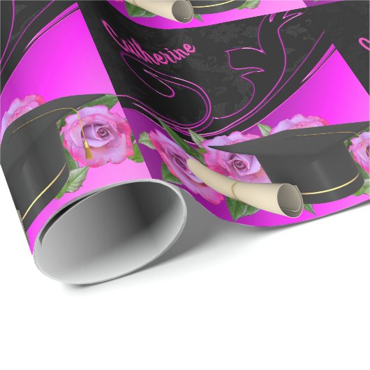 Graduiertendiplom Pink Black Personal Geschenkpapier (Rolleneckpunkt)