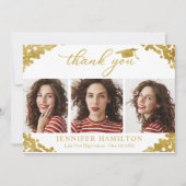 Graduiertengold-Foil auf Weiß Danke Einladung (Vorderseite)