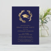 Graduiertengruppe Navy Gold Grap Wreath Chic Gradu Einladung (Stehend Vorderseite)