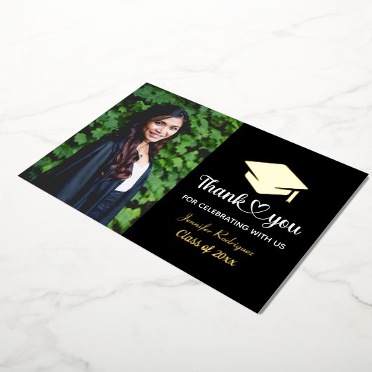 Graduiertenkap Danke Grand Custom Foto Folieneinladung (Gedreht)