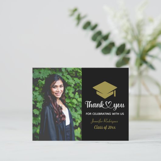 Graduiertenkap Danke Grand Custom Foto Postkarte (Stehend Vorderseite)