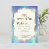 Graduiertenkap Holographic Blue Abschluss Part Einladung (Stehend Vorderseite)