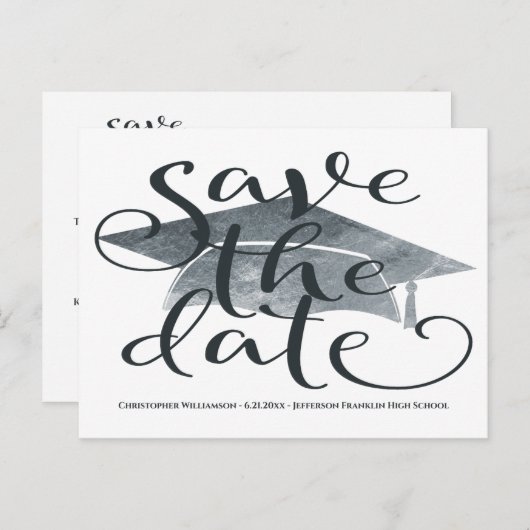 Graduiertenkap Modern Save the Date Postkarte (Vorne/Hinten)