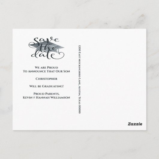 Graduiertenkap Modern Save the Date Postkarte (Rückseite)