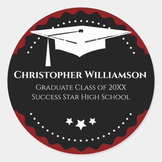 Graduiertenkap Moderne Schule Rot Schwarz Runder Aufkleber (Vorderseite)