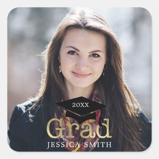 Graduiertenkap Modernes Foto Quadratischer Aufkleber (Vorderseite)