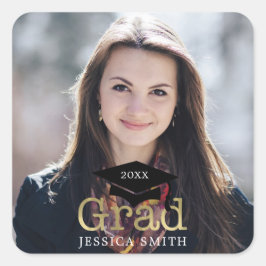 Graduiertenkap Modernes Foto Quadratischer Aufkleber