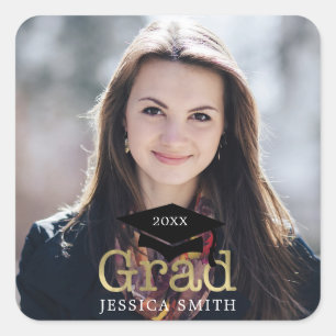 Graduiertenkap Modernes Foto Quadratischer Aufkleber