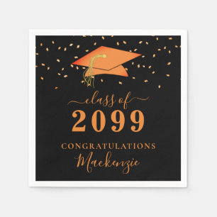 Graduiertenkap Schwarzes Orange Confetti-Skript Serviette