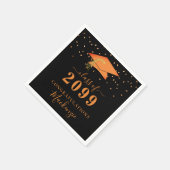 Graduiertenkap Schwarzes Orange Confetti-Skript Serviette (Ecke)