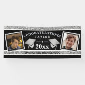 Graduiertenkap Silver und Black Herzlichen Glückwu Banner (Horizontal)