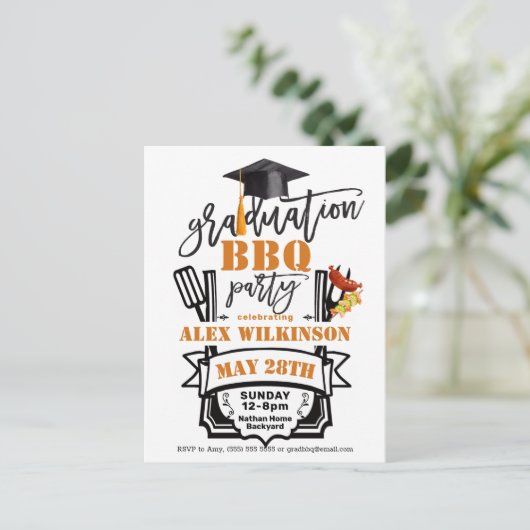 Graduiertenkap Tassel Einfaches Foto GRILLEN Party Einladungspostkarte (Stehend Vorderseite)