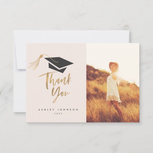 Graduiertenkap Tassel Gold Foil Danke Foto (Vorderseite)