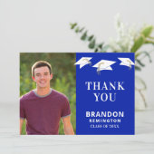 Graduiertenkap Toss Royle Blue Gold Abschluss Dankeskarte (Stehend Vorderseite)