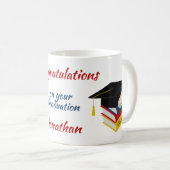 Graduiertenkap und Bücher Glückwunsch Kaffeetasse (VorderseiteRechts)