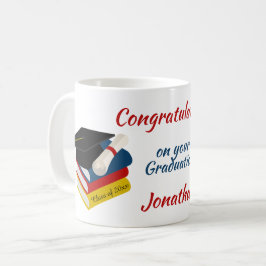 Graduiertenkap und Bücher Glückwunsch Kaffeetasse