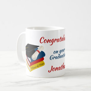 Graduiertenkap und Bücher Glückwunsch Kaffeetasse