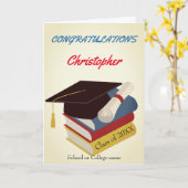 Graduiertenkap und Bücher Herzlichen Glückwunsch Karte (Gelbe Blume)