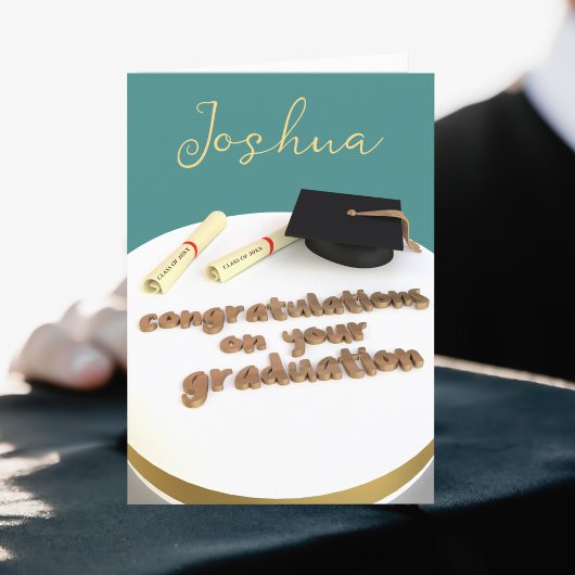 Graduiertenkap und Diploma Cake Gratulation Karte