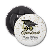 Graduiertenkappen Schwarze Gold Stars Personalisie Flaschenöffner (Vorderseite)