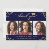 Graduiertenkappengoldfolie auf blau Danke Einladung (Vorderseite)