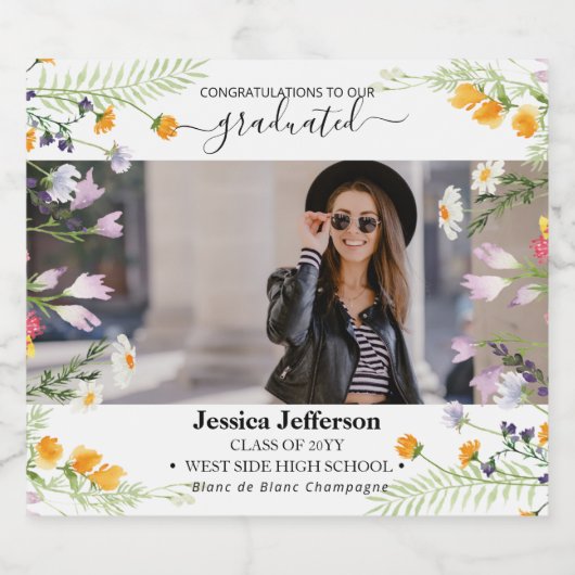 Graduiertenparty Glückwünsche Blumenkohl Schaumweinetikett (Einzelnes Label)