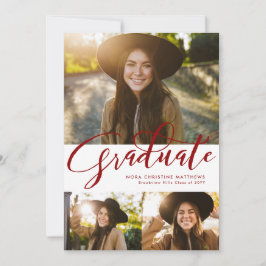 Graduiertenskript mit drei Foto rotem Abschluss Einladung