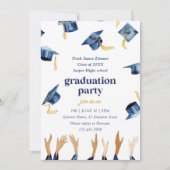 Graduiertes Foto l Happy Blue Hats Party Einladung (Vorderseite)