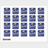 Graduierthut Faux Gold Foil Danke Navy Blue Quadratischer Aufkleber (Blatt)