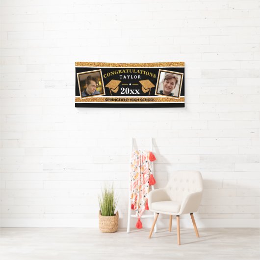 Graduierung Cap Gold und Black gratulieren Banner (Insitu)