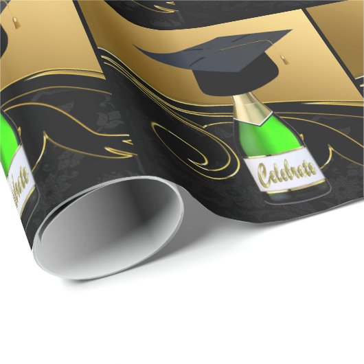 Graduierungskappe auf Champagnerflasche Celebrate Geschenkpapier (Rolleneckpunkt)