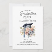 Graduierungskappe Blau Pink Foto Abschluss Einladung (Vorderseite)