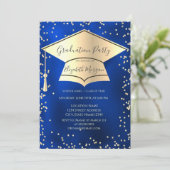 Graduierungskappe,Diamonds Blue Metallic Abschluss Einladung (Stehend Vorderseite)