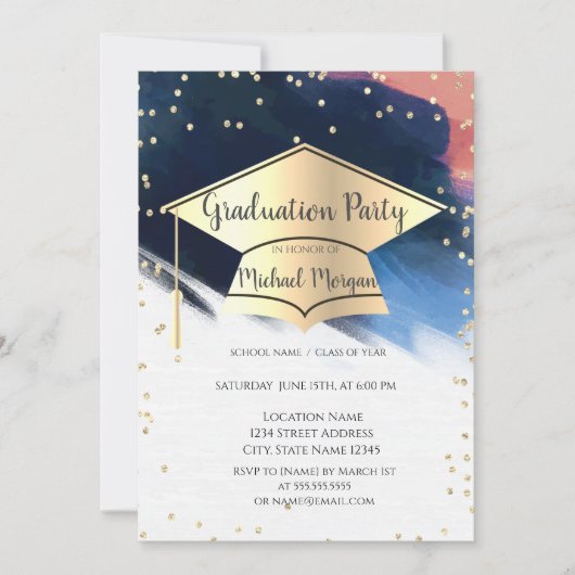 Graduierungskappe,Diamonds Brush Stroke Abschluss Einladung (Vorderseite)