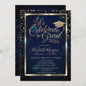 Graduierungskappe Diamonds Stars Navy Blue Einladung (Vorne/Hinten)