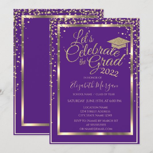 Graduierungskappe Diamonds Violet Abschluss Einladung (Vorne/Hinten)