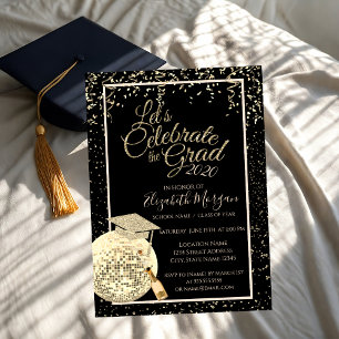 Graduierungskappe, Disco Ball Confetti, Abschluss Einladung