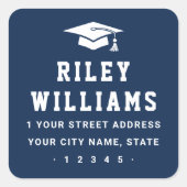 Graduierungskappe dunkelblaue Rücksendeadresse Quadratischer Aufkleber (Vorderseite)