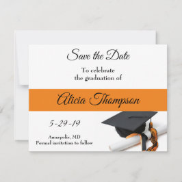 Graduierungskappe Schwarz und Orange und Tassel Save The Date