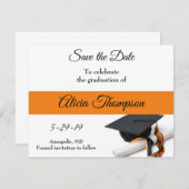 Graduierungskappe Schwarz und Orange und Tassel Save The Date (Vorne/Hinten)