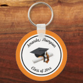 Graduierungskappe Schwarz und Orange und Tassel Schlüsselanhänger (Vorderseite)