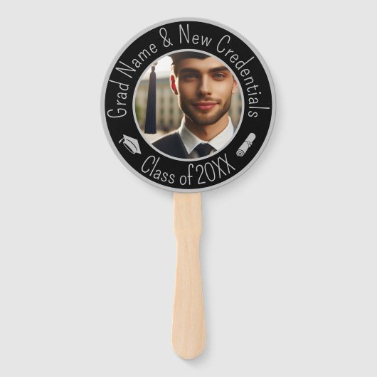 Graduierungskappe, Tassel, Diploma Silver Black Fo Fächer (Rückseite)