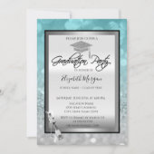 Graduierungskappe,Weinglas Bokeh Silberner Abschlu Einladung (Vorderseite)