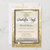 Graduierungskappe, Wine Glass Gold Bokeh Abschluss Einladung (Vorderseite)