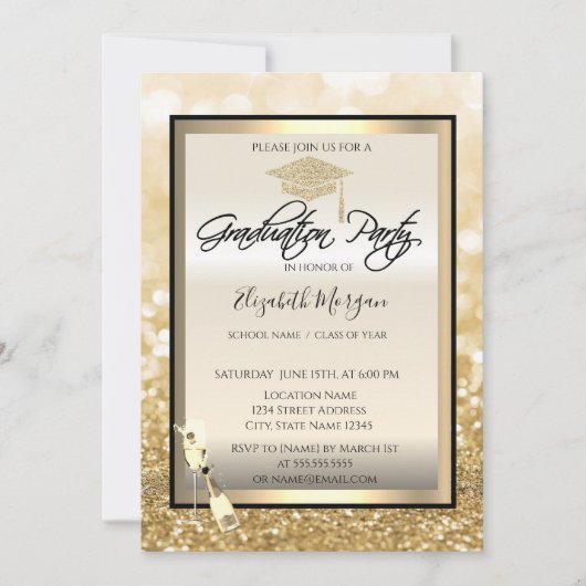 Graduierungskappe, Wine Glass Gold Bokeh Abschluss Einladung (Vorderseite)